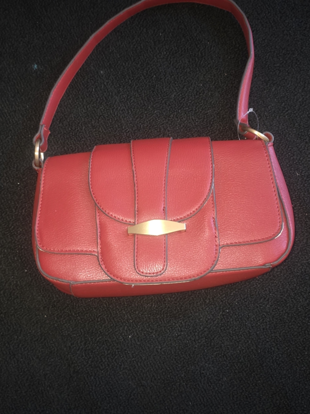 Red Leather Shoulder Bag with Gold Accent